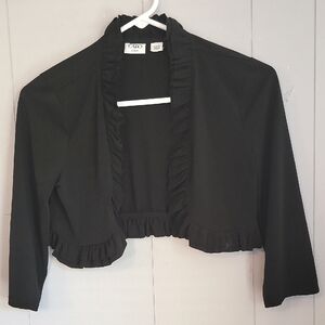 🌴 Cato Girls Black Ruffled Open Front Shrug Cardigan, Size L